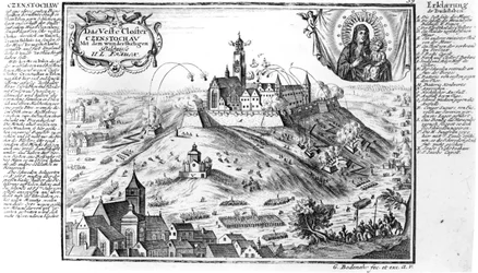 El monasterio de Jasna Gora, Czestochowa, bajo asedio por fuerzas suecas en 1655